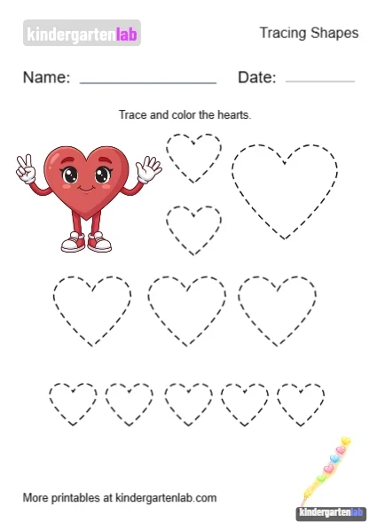 Heart Tracing and Coloring Worksheet