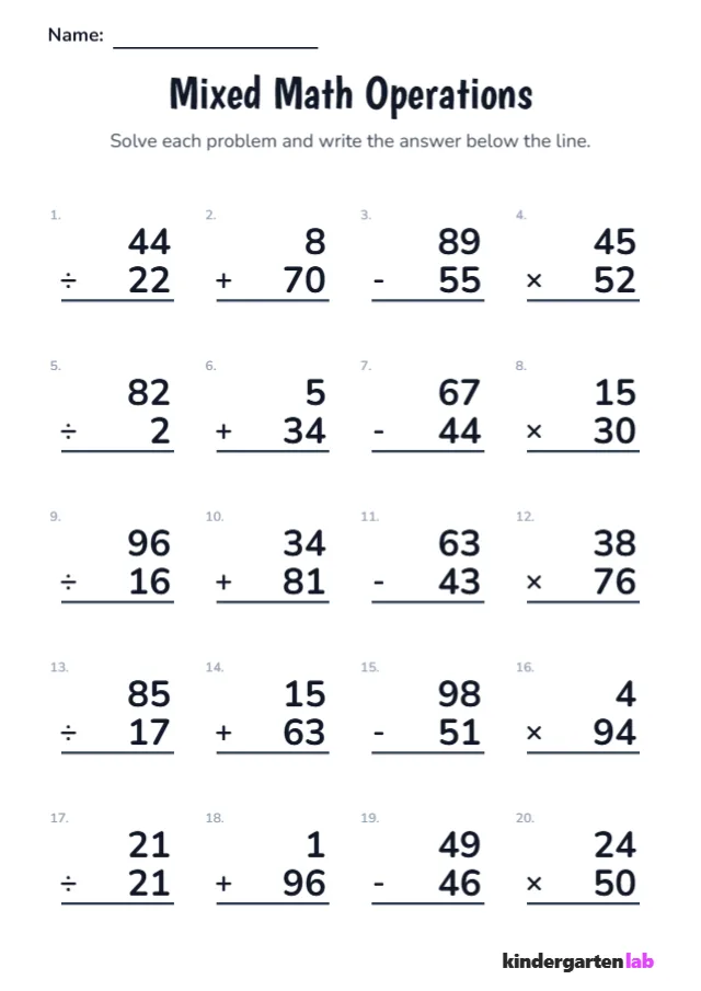 Basic Operations Math printable worksheet
