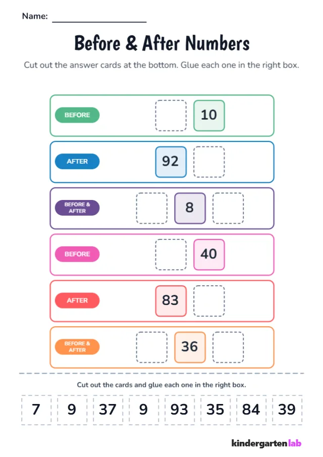 Before / After Numbers (Cut and Paste)