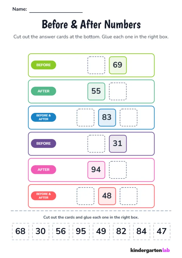 Before / After Numbers (Cut and Paste)