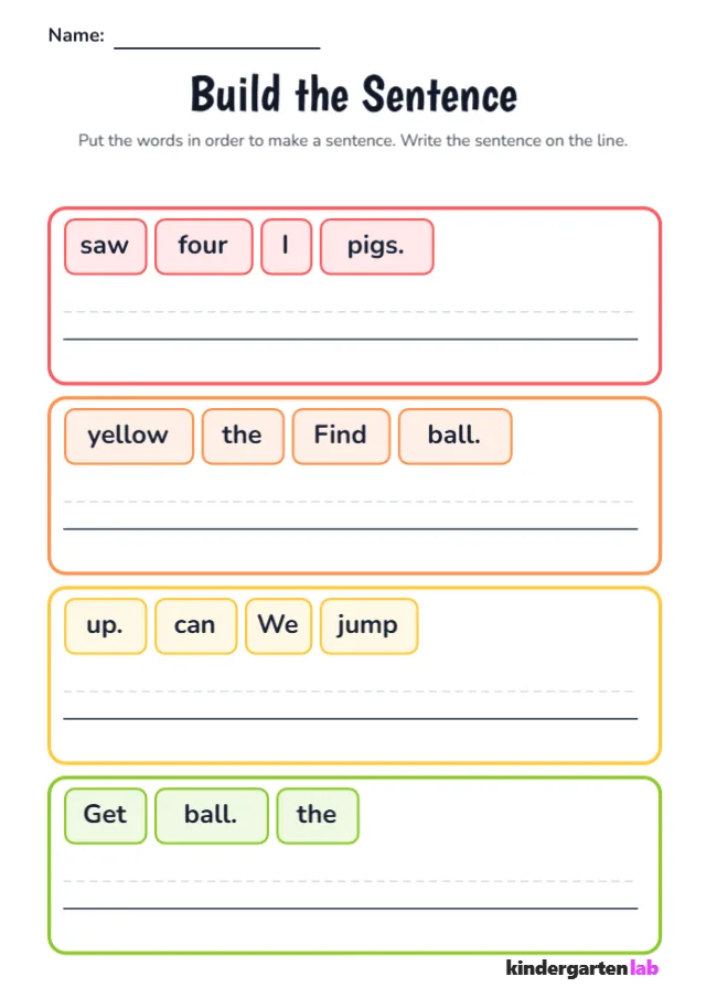 Build the Sentence: Sight Word Sentences