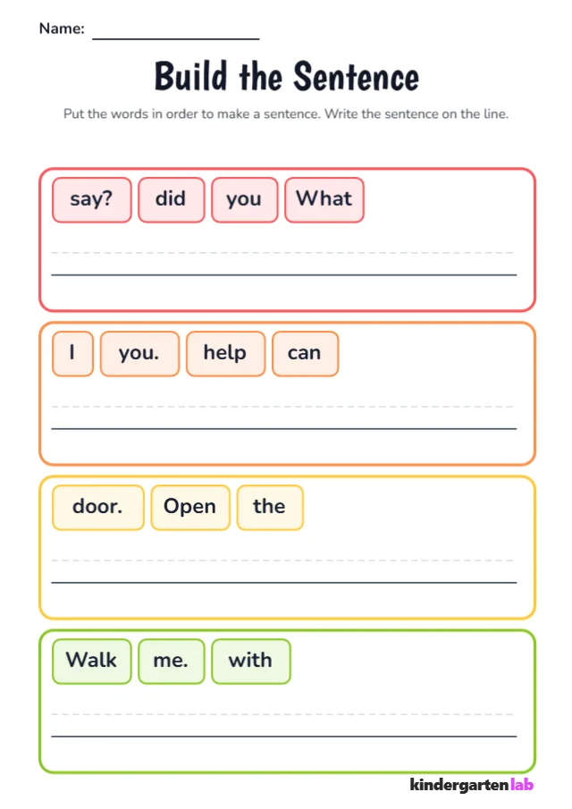 Build the Sentence: Sight Word Sentences
