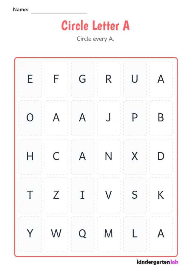Circle Letter A printable worksheet
