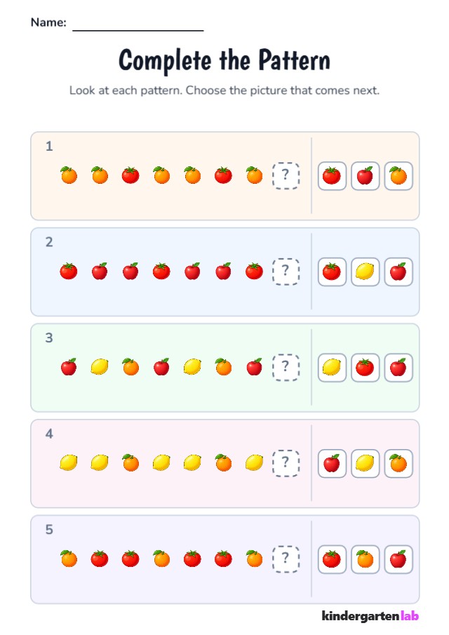 Complete The Pattern: Orange, Tomato, Apple