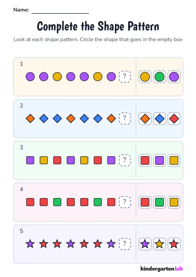 Complete the Shape Pattern: Color Patterns