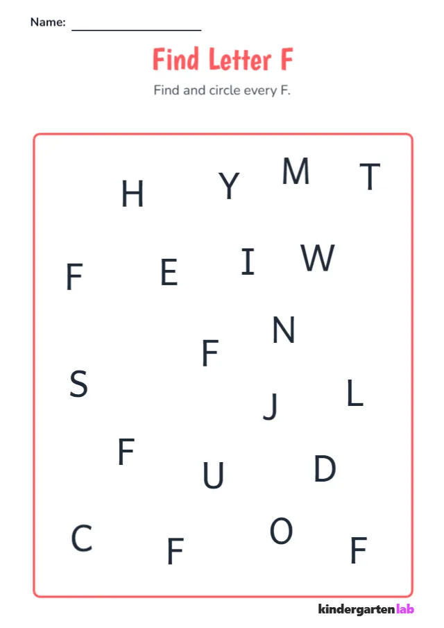 Find Letter F printable worksheet