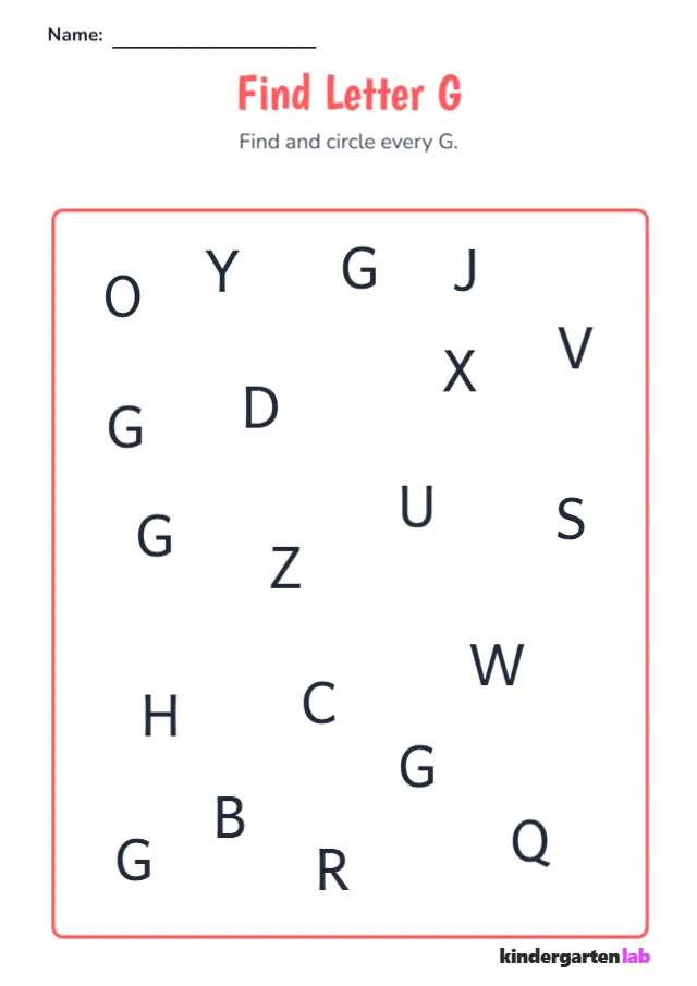 Find Letter G printable worksheet