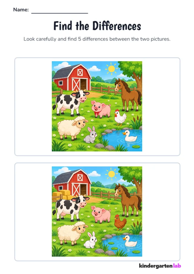 Find The Differences: Farm Animals Find The Differences Scene B, Farm Animals Find The Differences Scene A