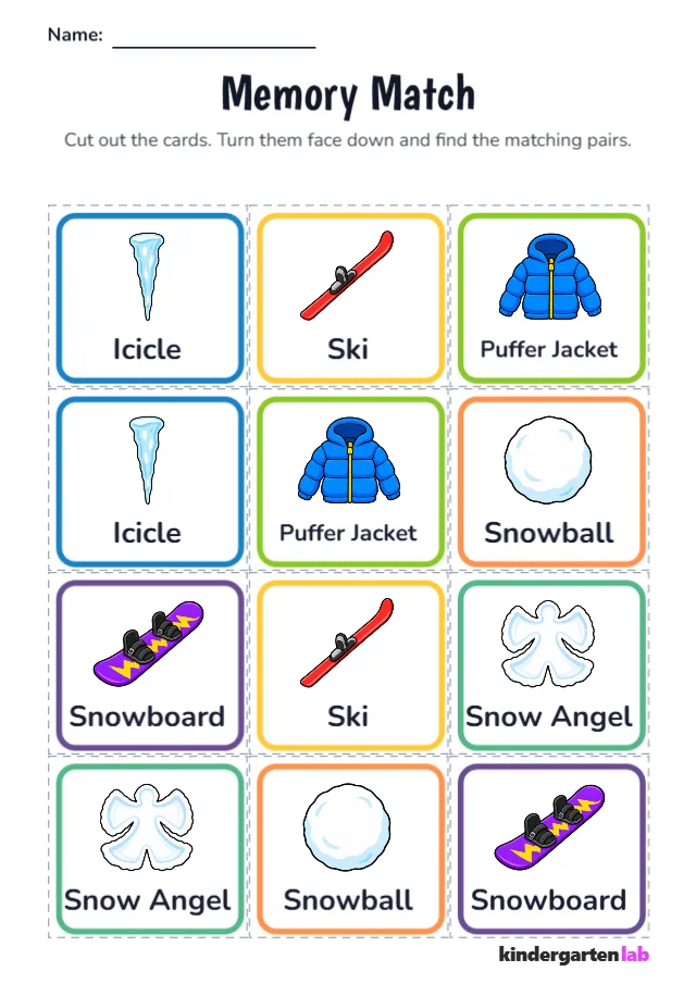 Memory Card Game: Snowball, Ski, Puffer Jacket