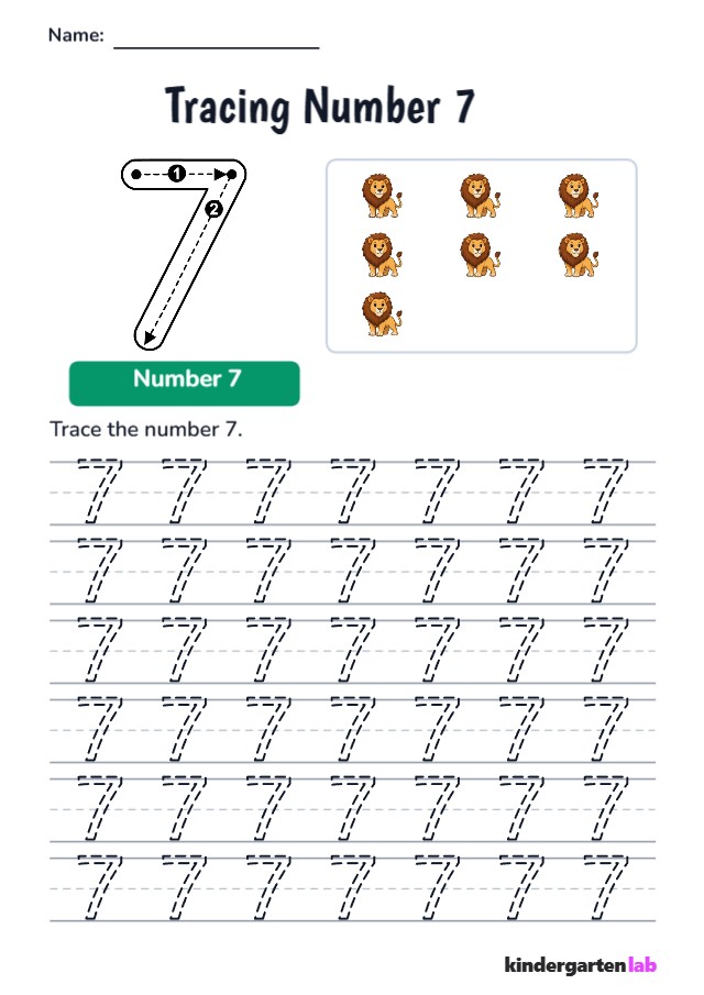 Number Tracing: Lion, Educational