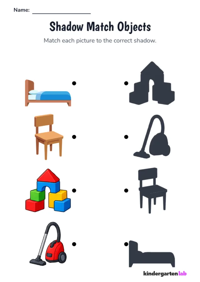 Shadow Match Objects: Bed, Chair, Building Blocks