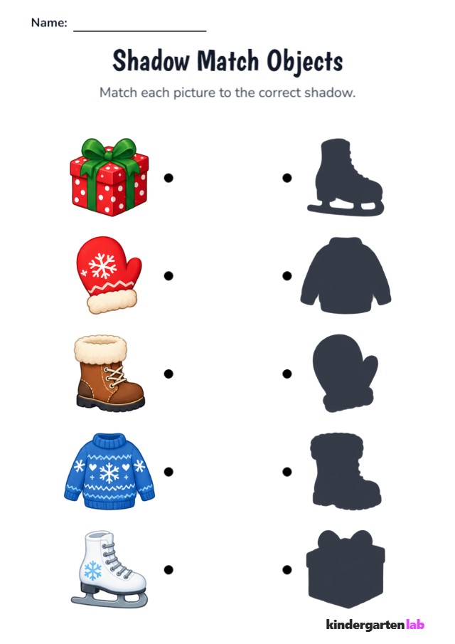 Shadow Match Objects: Gift Box, Winter Mitten, Winter Boot