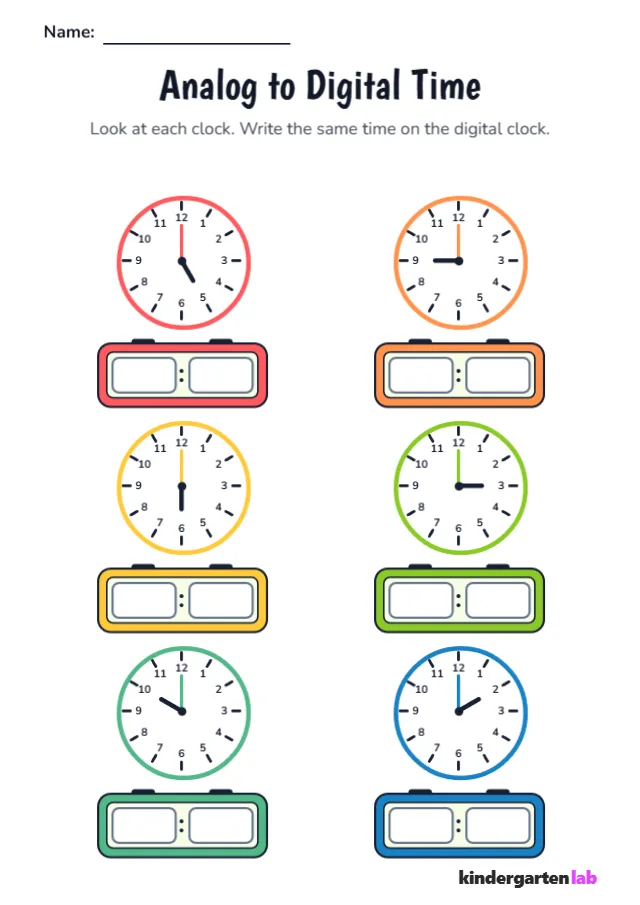 Telling Time: Analog to Digital (O'Clock)