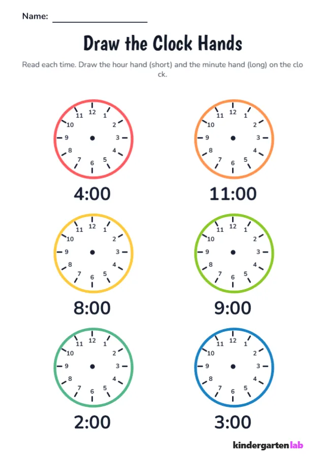 Telling Time: Draw the Hands (O'Clock)
