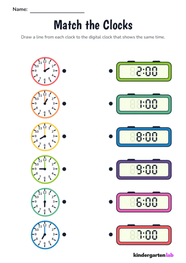 Telling Time: Match Analog and Digital Clocks (O'Clock)
